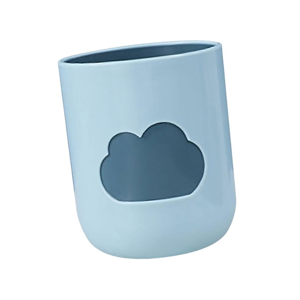 Vaso de baño con cepillo de dientes y base antideslizante, moderno e irrompible. azul