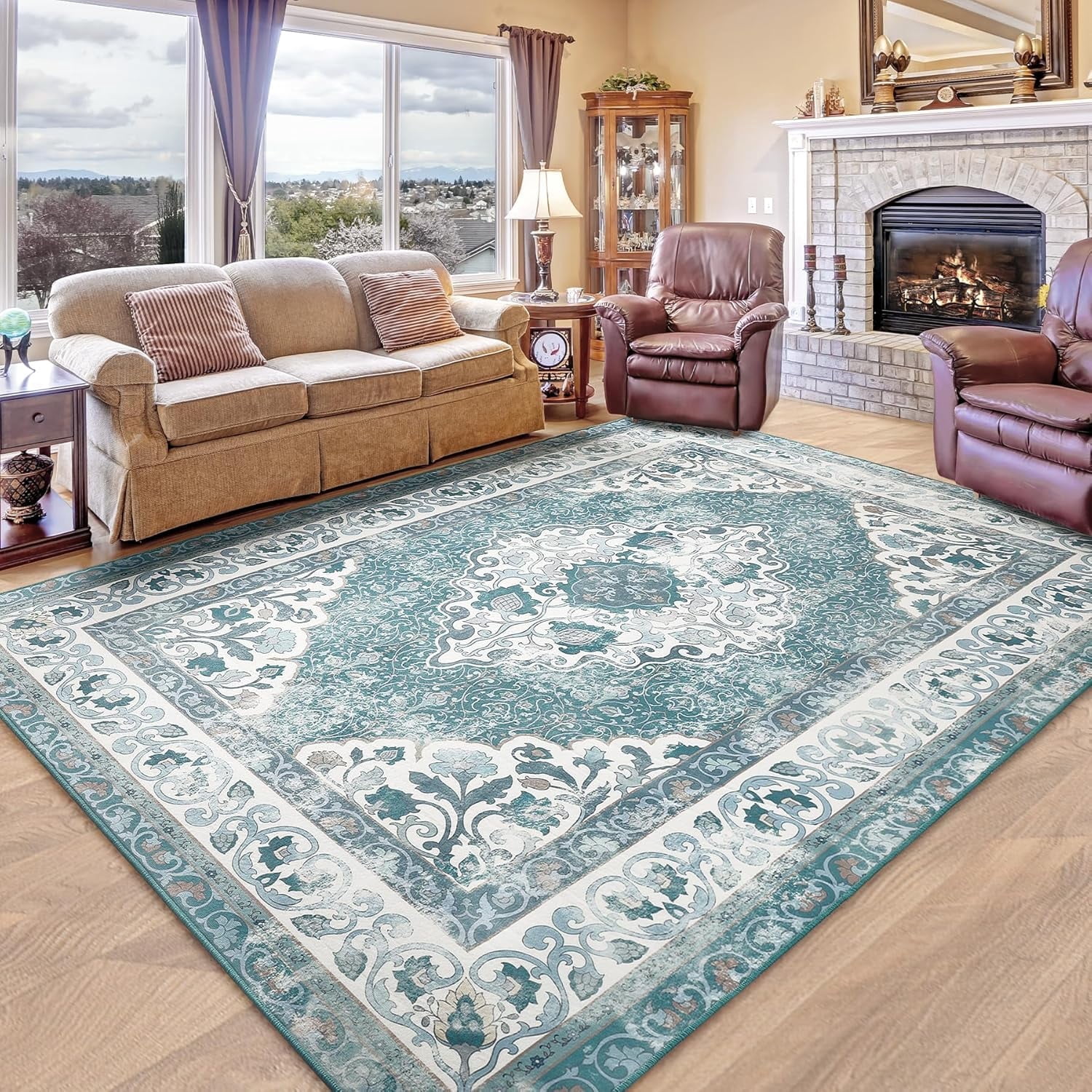YJ.GWL Area Rugs Vintage Rug for Living Room Bedroom Indoor Mat Carpet Home Decor,6'x9',Blue