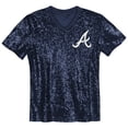 thumbnail image 2 of Juniors Ronald Acu-a Jr. Navy Atlanta Braves Name & Number Sequin V-Neck Top, 2 of 3