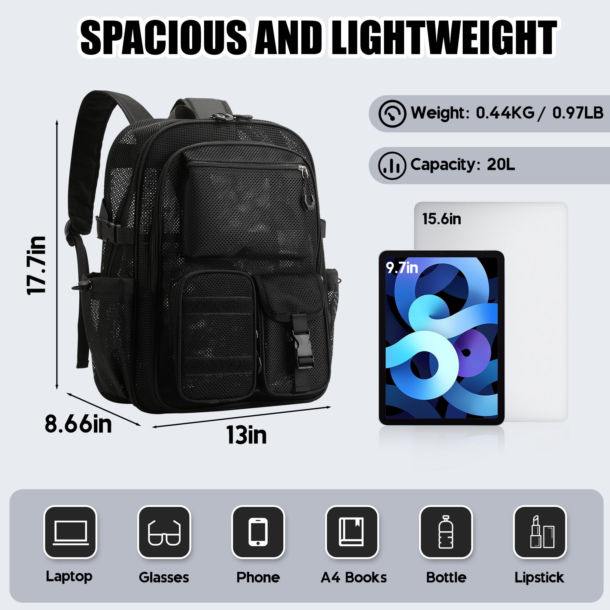 Soda Candy Heavy Duty Mesh Backpack See Through School Bookbag for School Swim Beach Travel