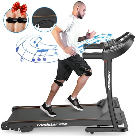 Famistar Folding Electric Treadmill for Home with 3 Manual Incline 12 Programs 3 Modes - Portable Space Saving Running Machine - LED Display, Pulse Sensor, Built-in MP3 Speaker, Free Knee Strap Gift