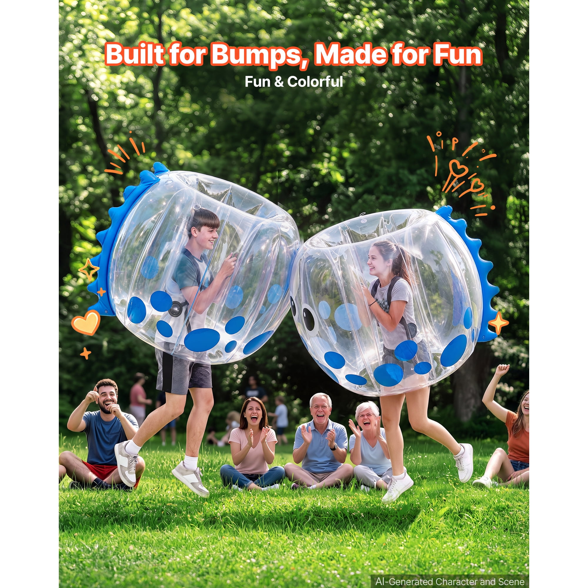 KFFKFF 2-Pack Inflatable Bumper Balls 4FT Human Bubble for Teens Blue, Ideal for Backyard, Camping, Picnic, Park, Lawn, and Outdoor Team Activities, Durable PVC Material,Sumo Hamster Ball with Handle