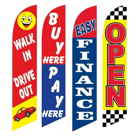 4 Advertising Swooper Flags Walk In Drive Out Buy Pay Here Easy Finance Open