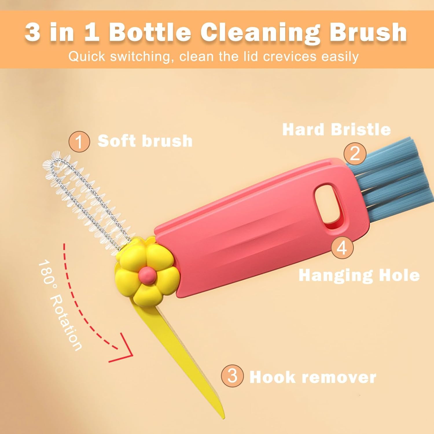 3 in 1 Cup Lid Cleaning Brush Set, 3 Pieces Multifunctional Bottle Cleaning Brush, Bottle Cleaner Brush for Coffee Cups Lid Gap, Portable Cup Lid Cleaning Tools Cleaner Brush