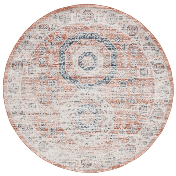 SAFAVIEH Madison Emmet Traditional Area Rug, Rust/Ivory, 6'7" x 6'7" Round