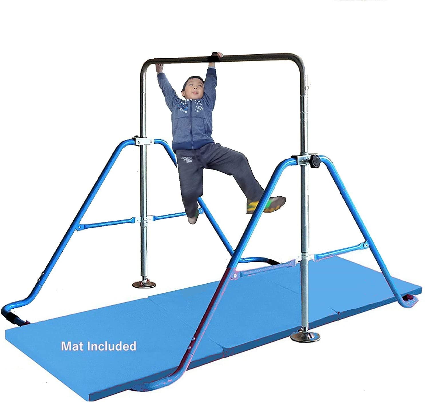 Iron Bar Gymnastics Training Bar for Kids with 6'x2' Tumble Mat Adjustable Horizontal Kip Bar