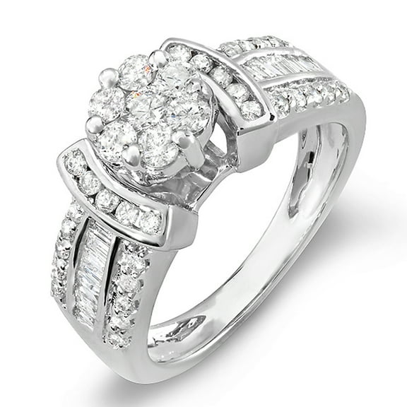Dazzlingrock Collection 1.00 Carat (ctw) 14k Round & Baguette Diamond Ladies Bridal Ring 1 CT, White Gold, Size 5.5