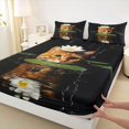 thumbnail image 5 of Manfei Countryside Cat Bed Sheets, Summer Lotus Leaf Full Size Sheets, Black Orange, 4pcs, 1 Flat Sheet, 1 Fitted Sheet and 2 Pillowcases, 5 of 6