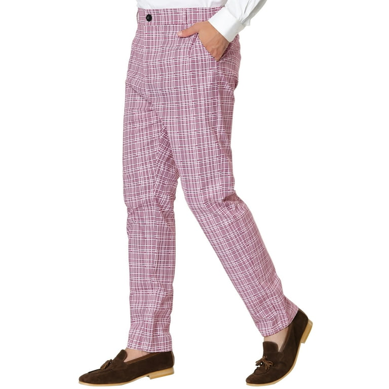 Lars Amadeus Men's Dress Plaid Printed Business Checked Pants 28