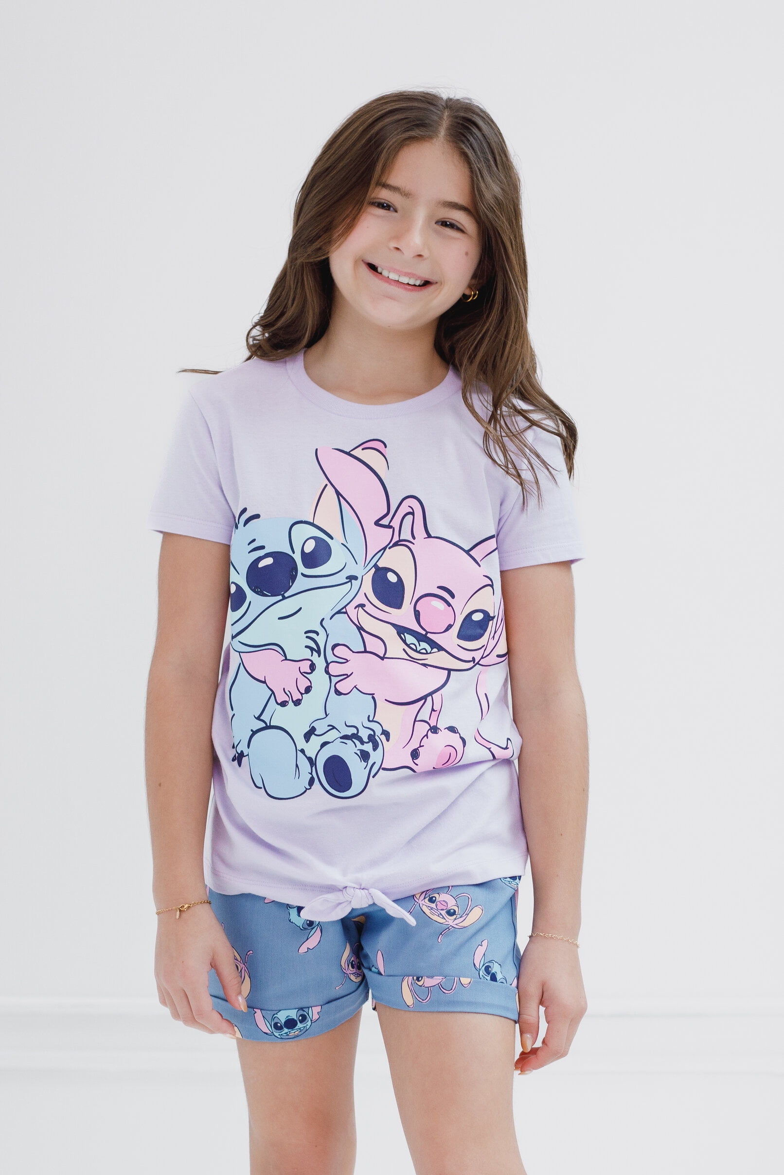Disney Lilo & Stitch Angel T-Shirt and Chambray Shorts Outfit Set Little Kid to Big Kid