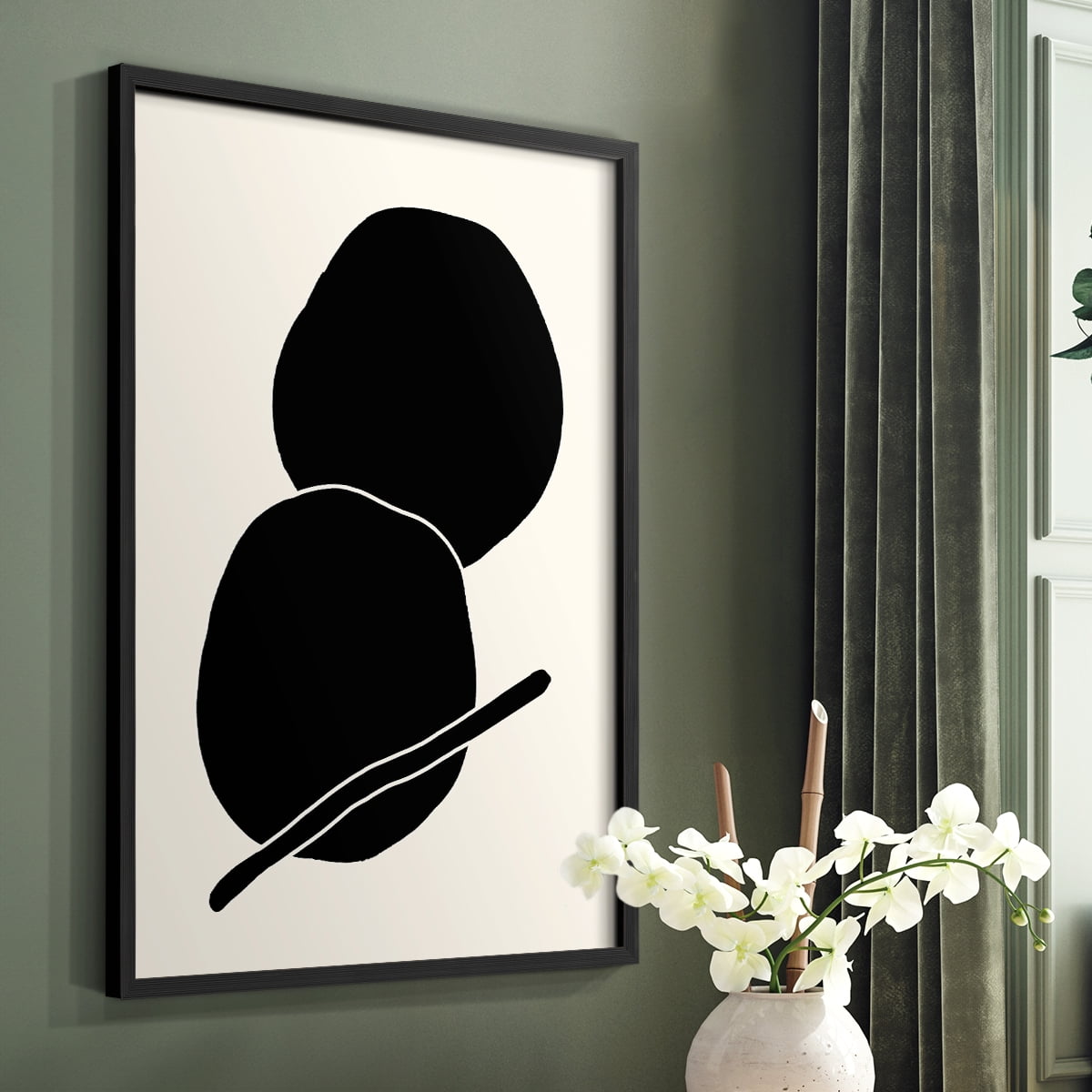 Sticks & Stones I V30 Framed Print in Black Solid Wood Framed Print No Nail Hanging