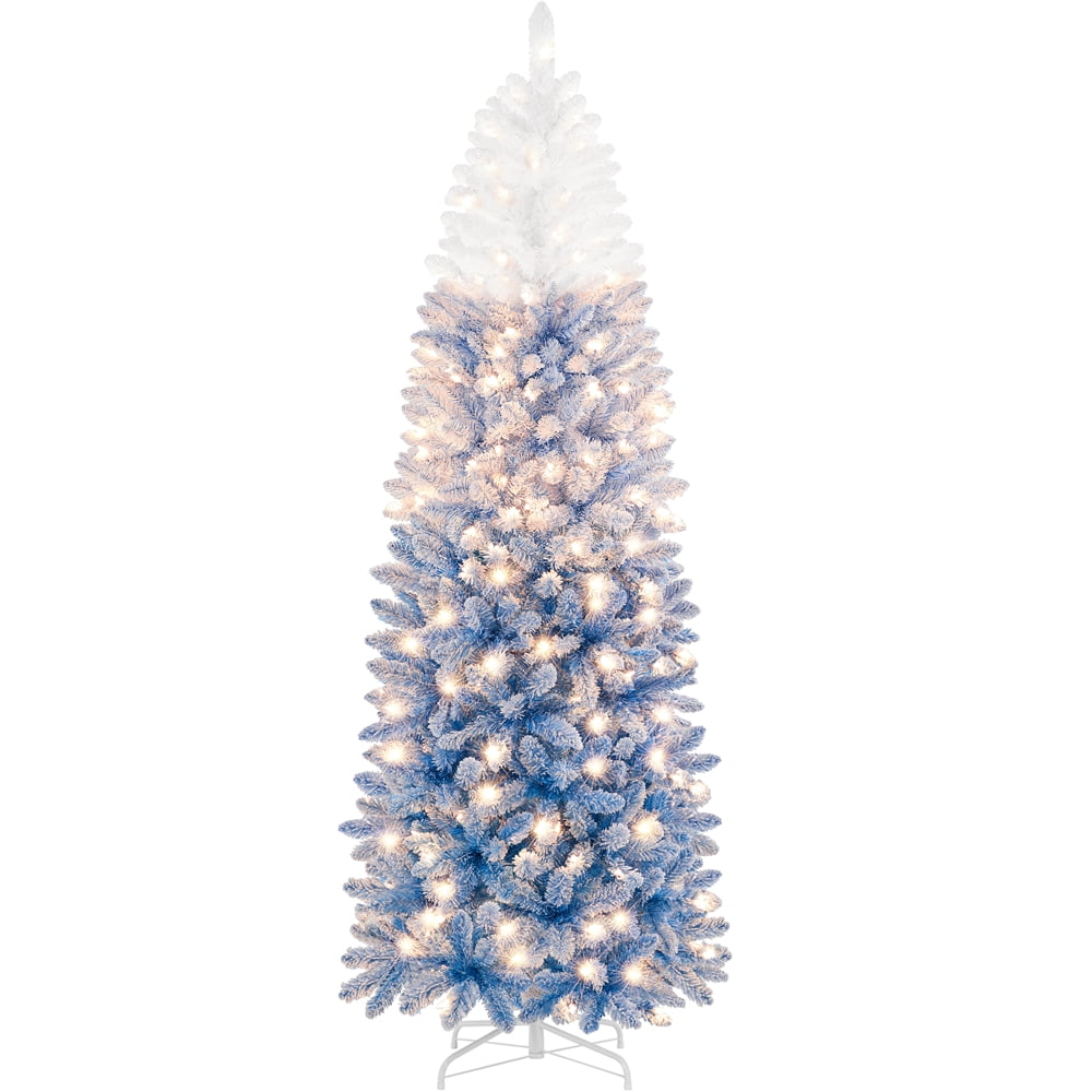 Renwick 6ft Pre-lit Pencil Artificial Christmas Tree with Warm White Lights, Lake Blue Gradient