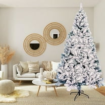 5FT Flocked Christmas Tree Artificial Snow Covered 407 Tips Full Shape PVC Metal Stand Winter Wonderland Decor for Home Office