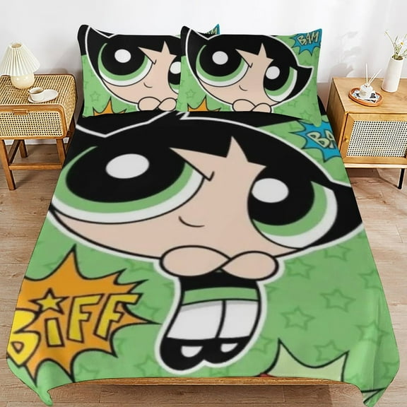 The Powerpuff Girls 3 Pieces Bedding Set 3D Printed Lightweight Bed Quilt Set Comforter Cover Set for Girls Kids Teens, 1 Quilt Cover 2 Pillowcases 86"x70"