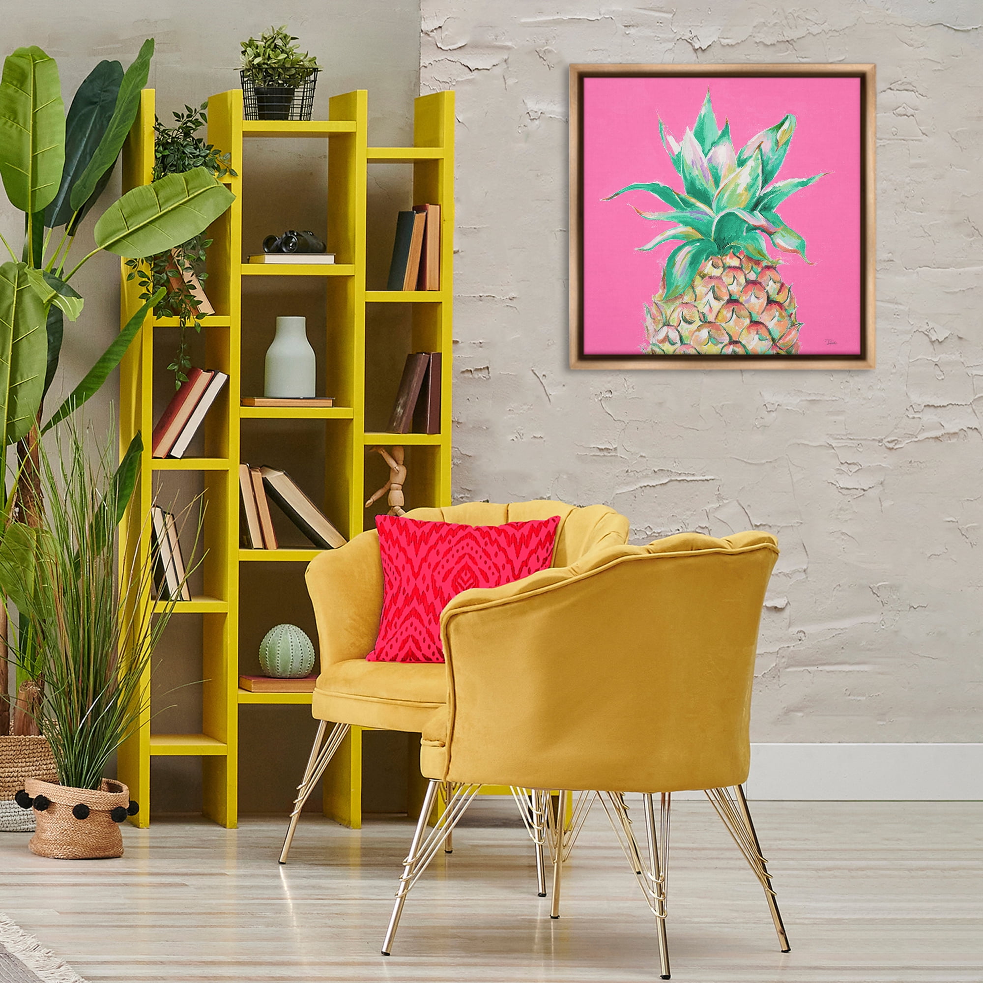 Stupell Industries Pineapple on Pink Food & Beverage Painting Brown Floater Framed Canvas Art Print Wall Art, 25 x 25
