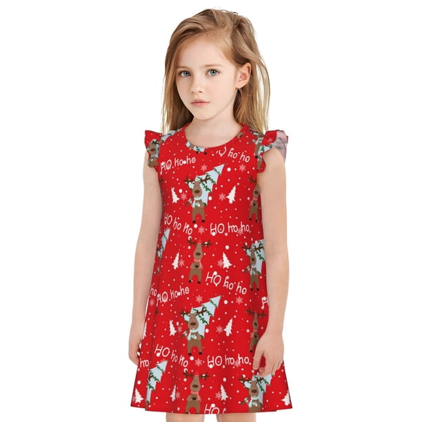Balery Christmas Deer 1 Camisón de princesa para niñas, pijama de algodón con mangas abullonadas, suave y bonito.-Large