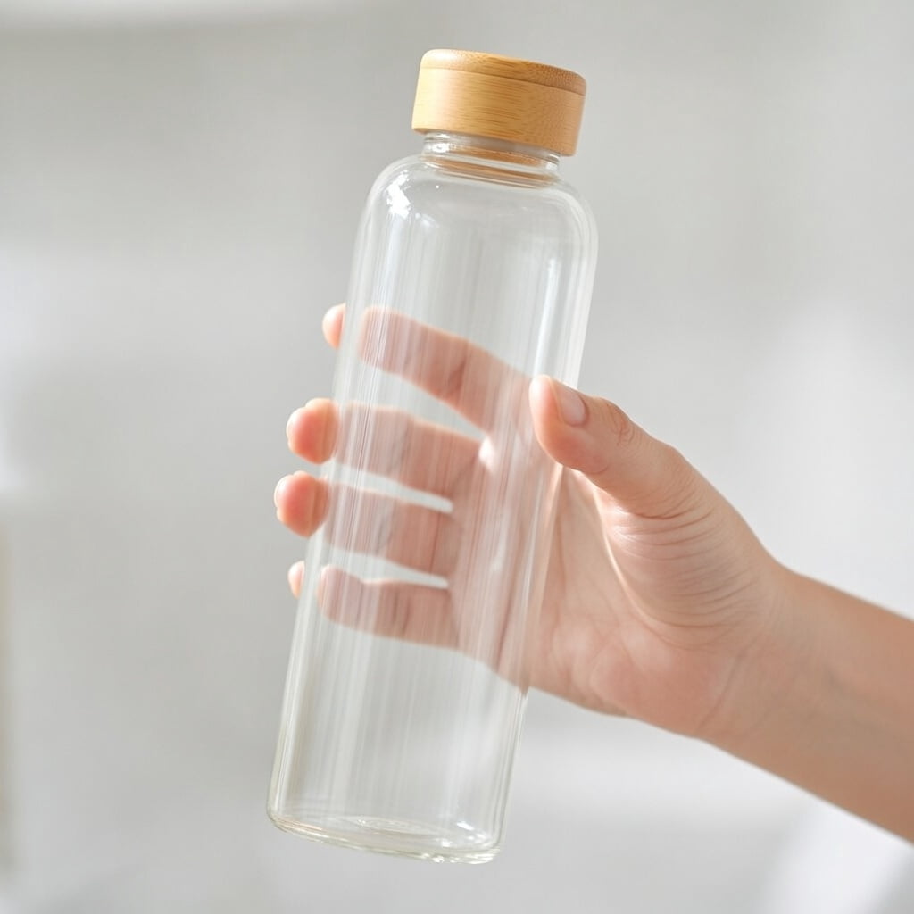 Molika 1000ml Glass Drinking Water Bottle With Bamboo Lid, For Daily Hydration.