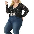 thumbnail image 4 of Agnes Orinda Plus Size Cardigan for Women Lace Bolero Shrug 3/4 Sleeve Tie Front Elegant Bolero Cardigan 2X Black, 4 of 6