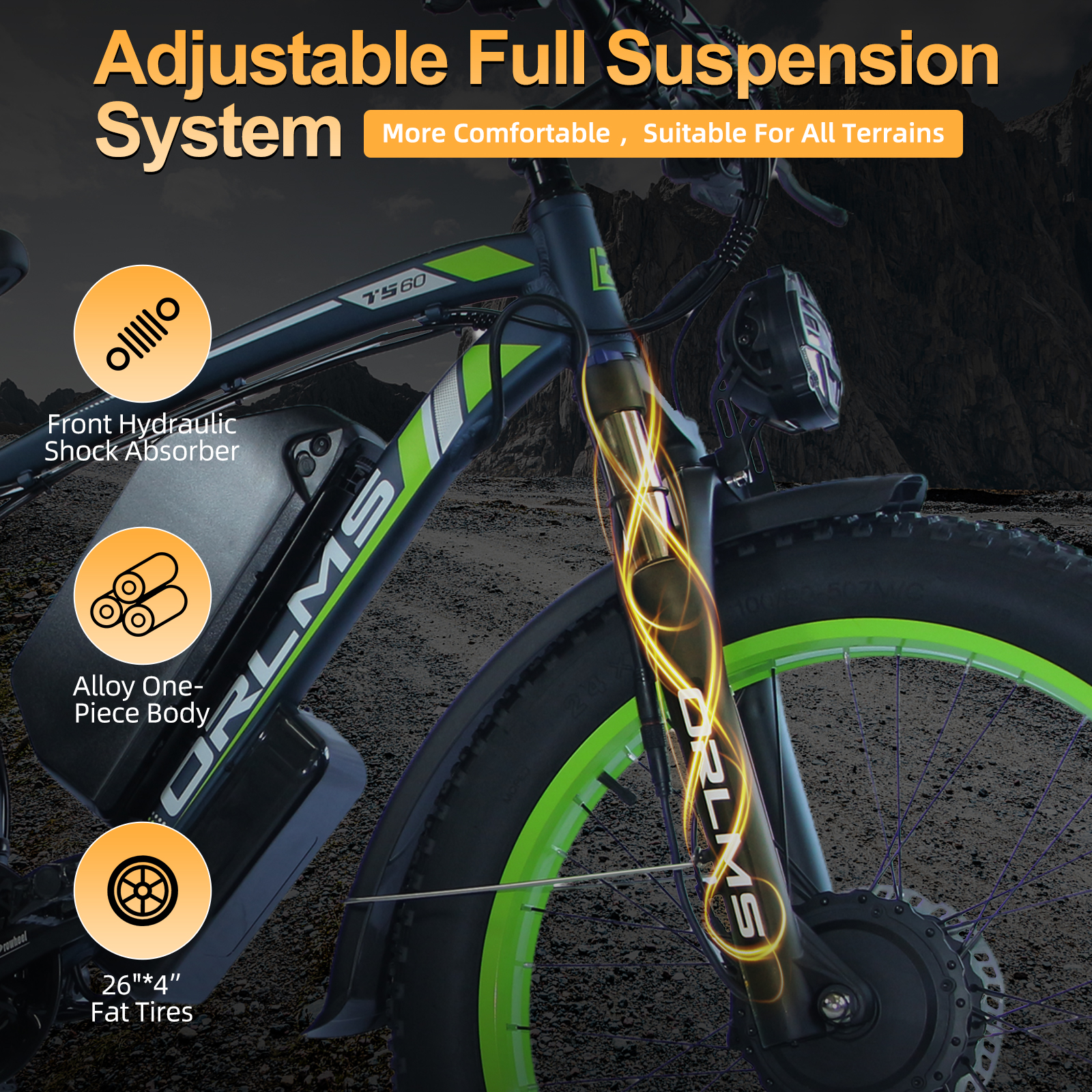 5000W Peak Dual Motor E-Bike, 60V 25AH Battery Electric Bike for Adults, 45MPH Mountain AWD 21-Speed Snow E-Bike with 26" x 4.0 Fat Tire, Long Range Mountain Dirt Off-Road