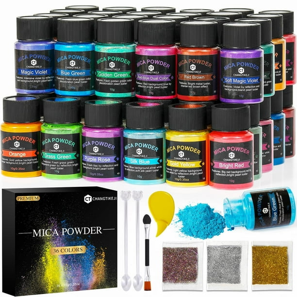 Polvo de mica CHANGTIKEJI, 36 colores, 10 g, botella para resina y jabón
