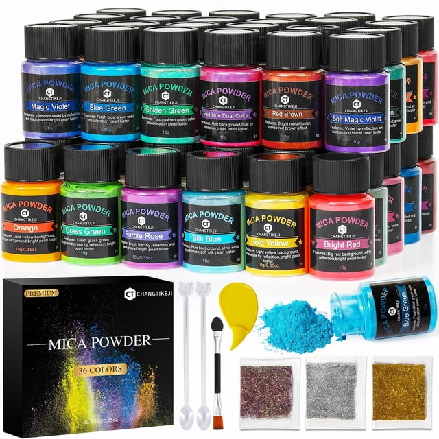 Polvo de mica CHANGTIKEJI, 36 colores, 10 g, botella para resina y jabón