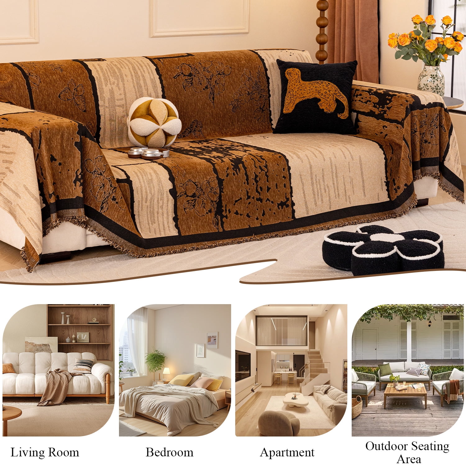NAYOROOM Vintage Brown Sofa Cover, Couch Covers for 3 Cushion Couch Sofa, Sectional Couch Covers for Living Room Sofa Throws Sofa Slipcovers (71"x 118",Large )