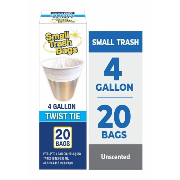 Basic 4 Gallon Twist Tie Bathroom Bags, 20 Bags
