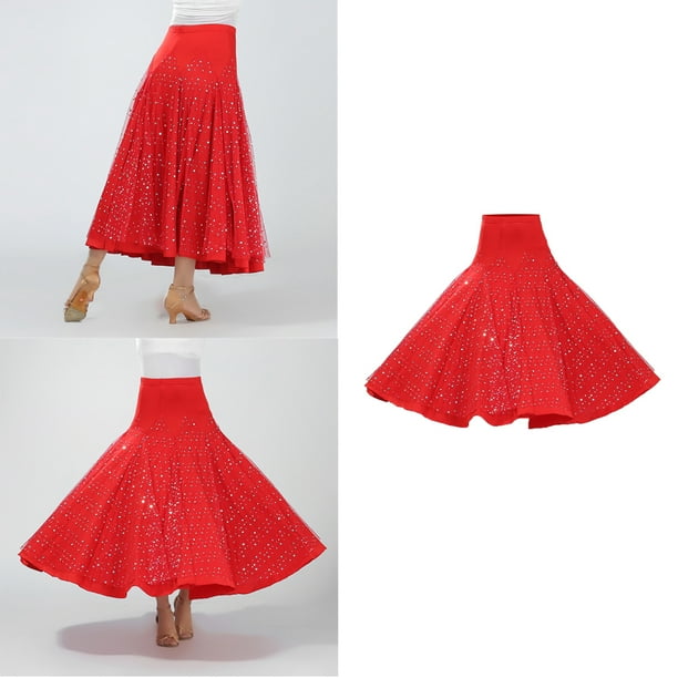 larga lentejuelas de traje estándar moderno de salón flamenco rojo Hugo Vestido de baile latino