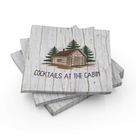 30 Pk,"Cocktails At The Cabin" Cocktail 3-Ply Paper Party Napkins for Vacation Homes, Cabins, and Outoor Retreats