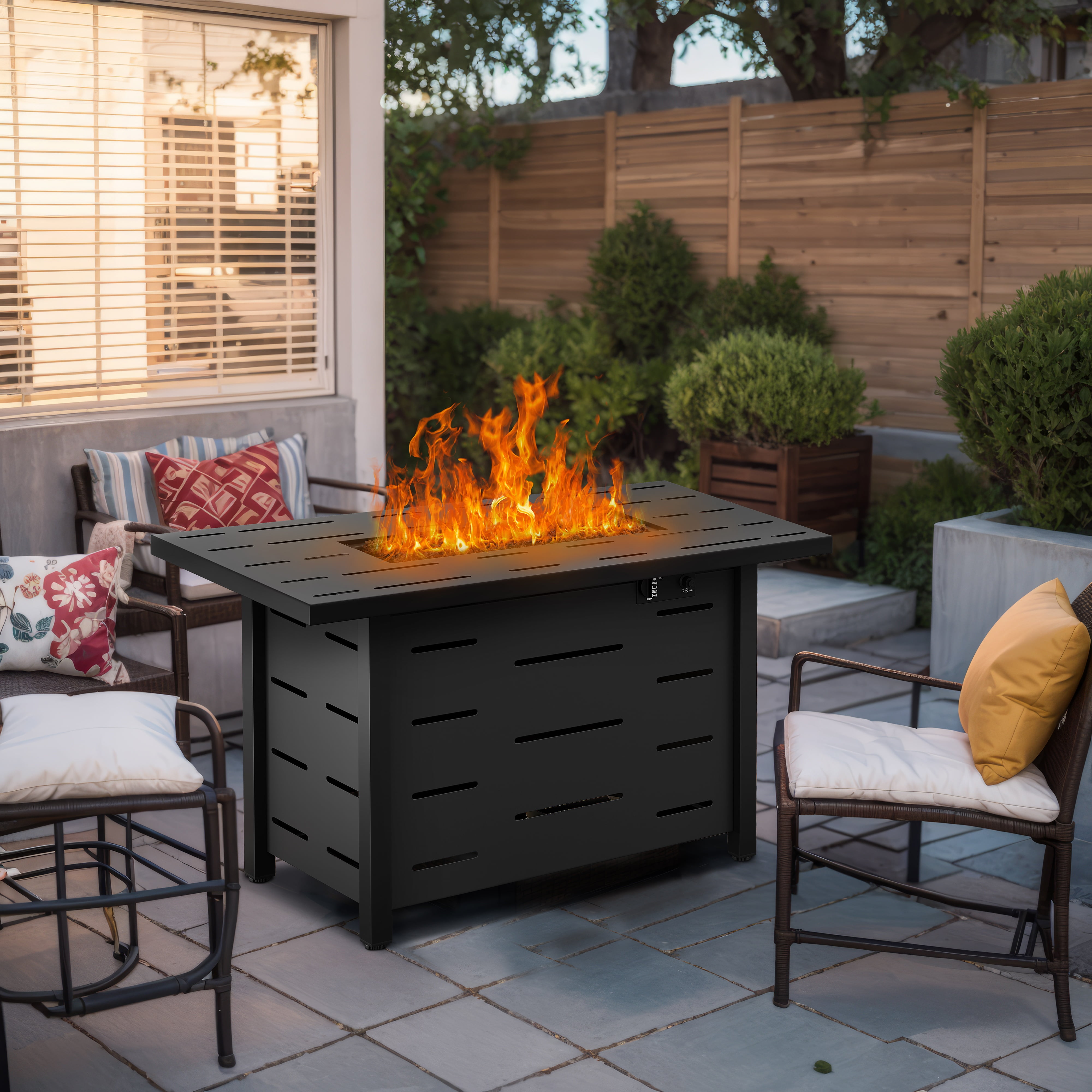 Walsunny 43 inch Gas Fire Pit Table 50,000 BTU Outdoor Rectangular Propane Fire pit Table with Waterproof Cover