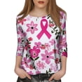 thumbnail image 4 of NAMTYQX In October We Wear Pink Shirt Casual Floral Round Neck Stretchy White Size S, 4 of 5