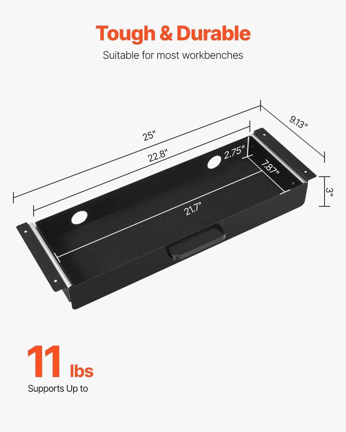 22 Inch Wide Under Desk Slide Out Drawer Hidden Storage Organizer 25x9x3 in for Office Home Sit Stand Workstation