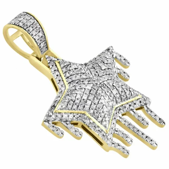 10K Yellow Gold Finish Diamond Double Drip Star Pendant Mens Pave Charm 0.83 CT.