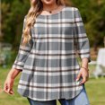 thumbnail image 4 of TQWQT Plus Size 3/4 Sleeve Plaid Tunic Top - Round Neck, Soft Easy-Care Fabric, High-Low Hem, Leggings-Friendly Loose Blouse, Ideal for Layering/Work L, 4 of 5