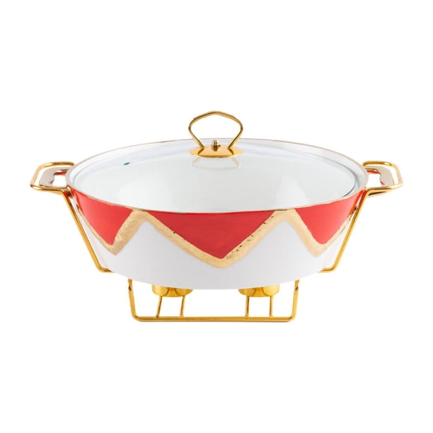 Plato para frotar, calentador de alimentos para Buffet con asa, plato para servir, bandeja calentadora de alimentos, multiusos para mesa de comedor, rojo