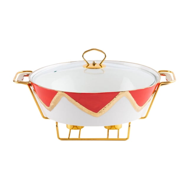 Plato para frotar, calentador de alimentos para Buffet con asa, plato para servir, bandeja calentadora de alimentos, multiusos para mesa de comedor, rojo