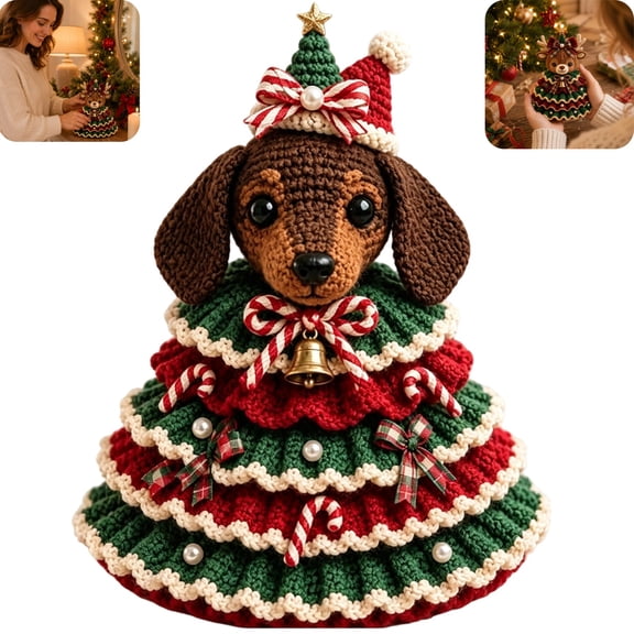 Crochet Animal Christmas Tree DIY Kit Christmas DIY Crochet Kit for Beginners Handmade Christmas Ornament Craft Supplies Holiday Decor Gift for Adults Craft Lovers,Dog