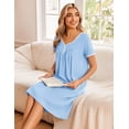 thumbnail image 4 of Ekouaer Cotton Nightgowns for Women Short Sleeve Night Gown V Neck Sleep Shirt Button Nightshirt Soft House Dress, 4 of 6