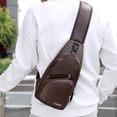 thumbnail image 4 of Arcticice PU Leather Sling Bag with Coin Purse for Men, Cross Body Bag with Earphone Hole USB Charging Port, Coffee, 4 of 7