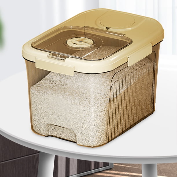 Cubo de alimentos para el hogar Caja de arroz sellada completamente cerrada Tanque de almacenamiento de arroz (Beige L)