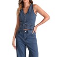thumbnail image 4 of INSPIRE CHIC Women's 2 Pieces Outfits Denim Set Sleeveless Button Denim Vest Waistcoat Wide Leg Jeans S Grey Blue, 4 of 6