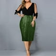 thumbnail image 2 of Fesfesfes Women Dress Casual Solid Splicing V-Neck 3/4 Sleeve Bandage Sequins A-line Dress or, 2 of 8