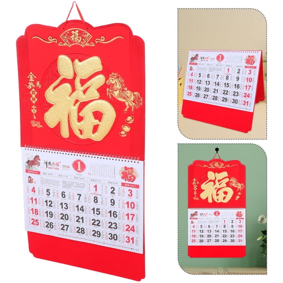 Luxshiny 2026 Chinese Zodiac Horse Calendar Red Paper Festival Reminder Single Sheet for Lunar New Year Celebration