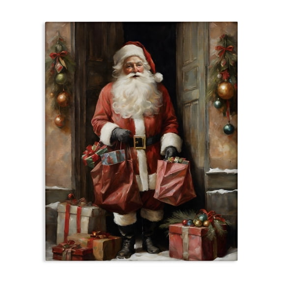 Santa Claus on Doorstep Canvas Art, 16 x 20, Made In USA