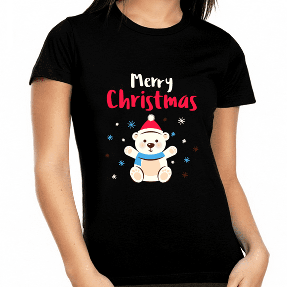 Cute Bear Christmas Pajamas for Women Plus Size Christmas Shirts for Women Plus Size Funny Christmas Shirt
