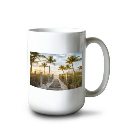 

15 fl oz Ceramic Mug Footbridge to Smathers Beach In Key West Florida Photography A-91245 Dishwasher & Microwave Safe