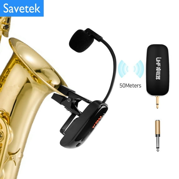 UHF Wireless Saxophone Microphone System Clips over Instrument Receiver Transmitter Trumpet Trombone French Horn