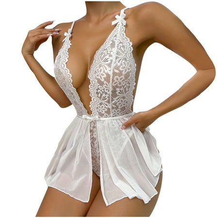 Odeerbi Women s Lingerie Bodysuit Set 2025 Valentine s Day Sexy Lacquer Leather Neck Hanging Piece Open Back Game Wear Underwear White