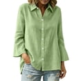 thumbnail image 6 of QSXADF Women's Button Down Shirts Cotton Linen Tops Point Collar Long Sleeve Solid Button Front Shirt For Office Casual Women's Fall Winter Tops, 6 of 6