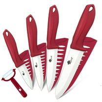 Ceramic Knife Set 5-Piece Sharp Chef Knives   One Peeler Non Rust White Blade with Sheaths 6-inch Serrated Bread Knife Non Rust Advantage Slicer